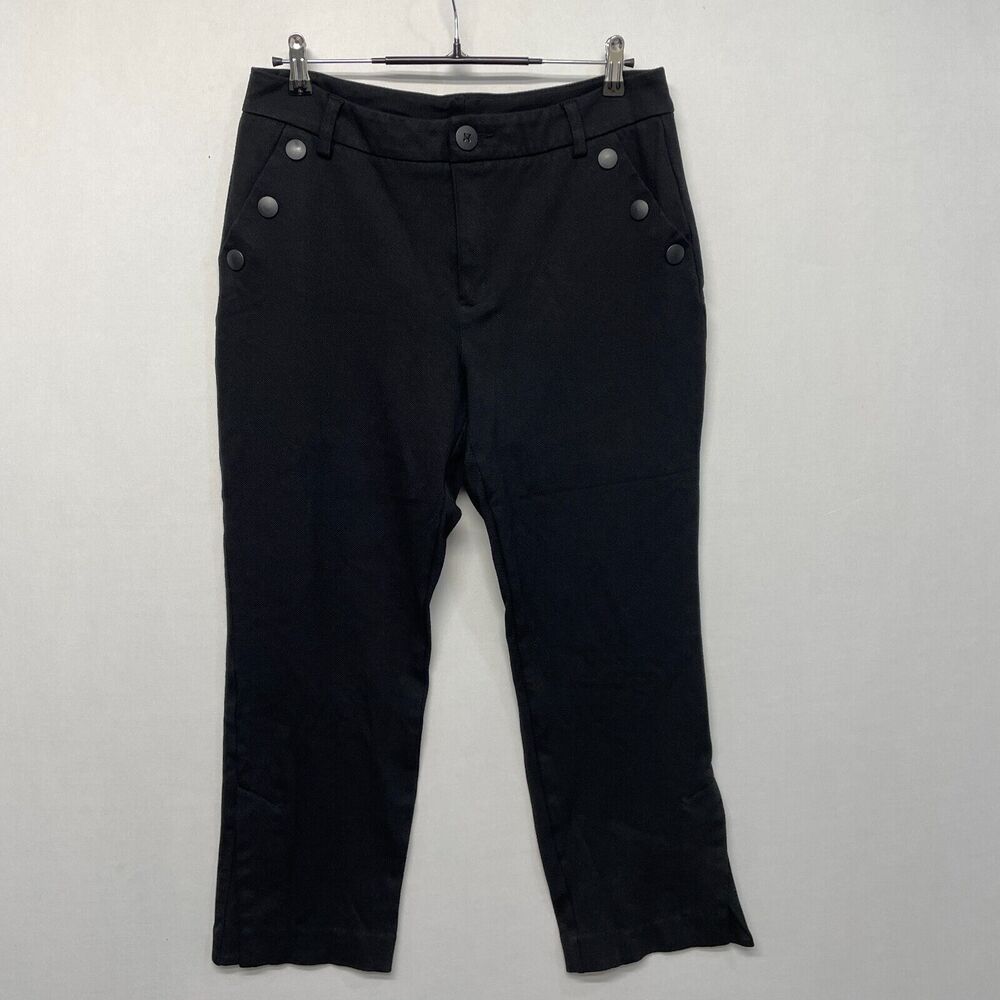 CAbi Black Cropped Ankle Pants with Button Detail